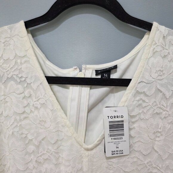 Torrid White Lace Midi Dress 14 | Bridal Flutter Sleeve Fit & Flare Romantic For - Picture 13 of 16